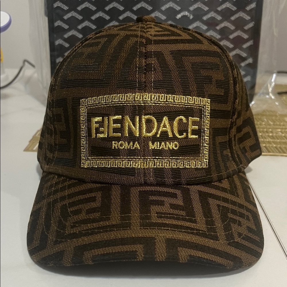 Brown Monogram Baseball Cap with Gold Embroidered Patch